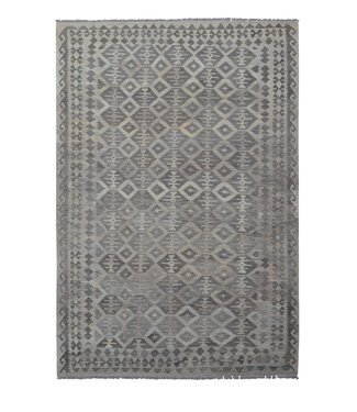 Vloerkleed Tapijt Kelim 297x203 cm Kleed Hand Geweven Kilim Grijs Natural kelim