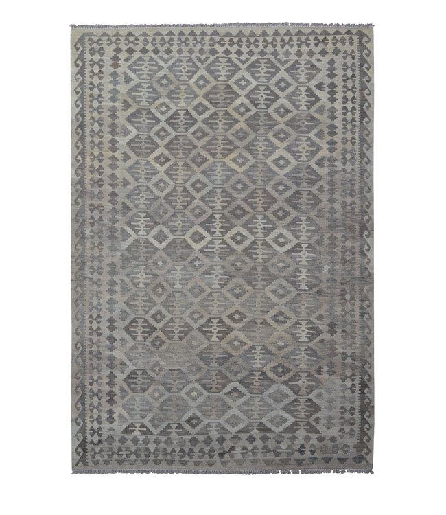 Vloerkleed Tapijt Kelim 297x203 cm Kleed Hand Geweven Kilim Grijs Natural kelim