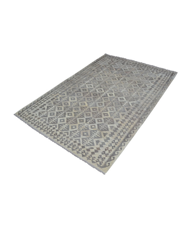 Vloerkleed Tapijt Kelim 297x203 cm Kleed Hand Geweven Kilim Grijs Natural kelim