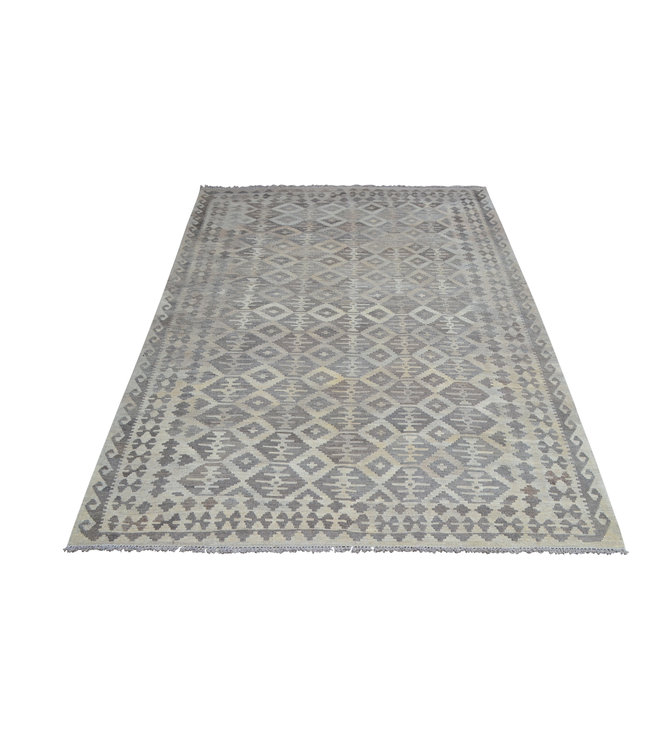 Vloerkleed Tapijt Kelim 297x203 cm Kleed Hand Geweven Kilim Grijs Natural kelim