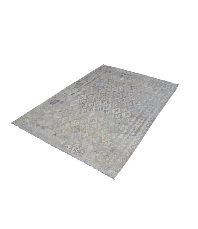 Vloerkleed Tapijt Kelim 290x202 cm Kleed Hand Geweven Kilim Grijs Natural kelim