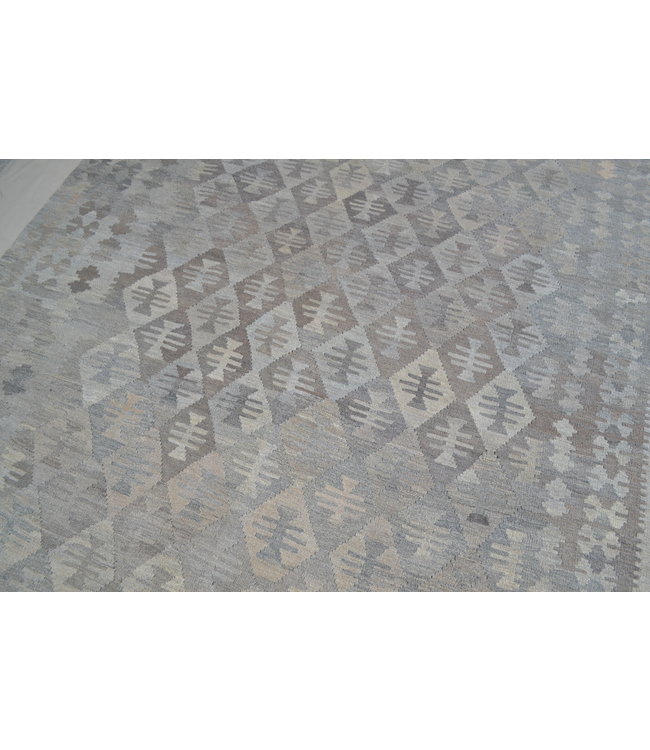 9'51x6'63 Sheep Wool Handwoven Natural Gray color Afghan kilim Area Rug Carpet