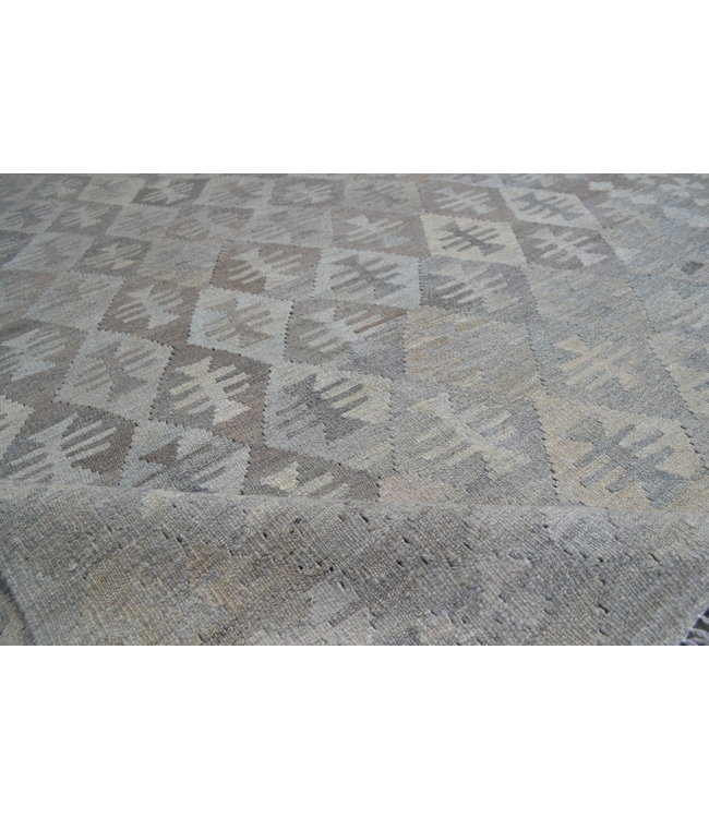 Vloerkleed Tapijt Kelim 290x202 cm Kleed Hand Geweven Kilim Grijs Natural kelim