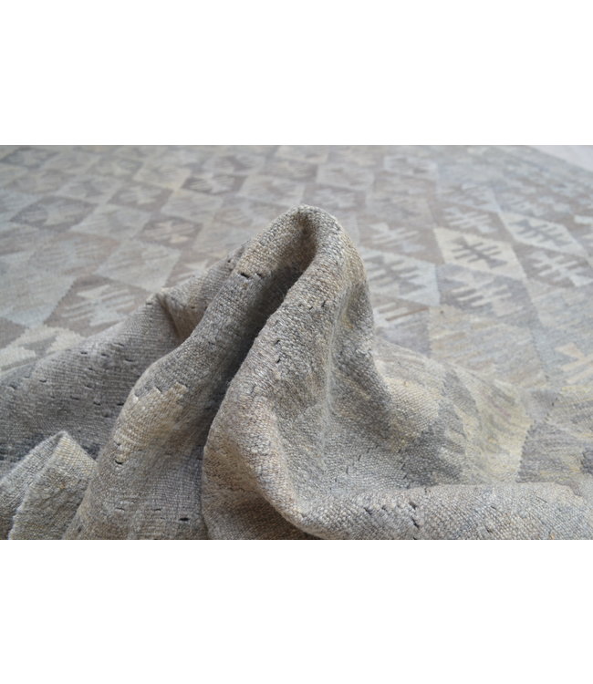 Vloerkleed Tapijt Kelim 290x202 cm Kleed Hand Geweven Kilim Grijs Natural kelim
