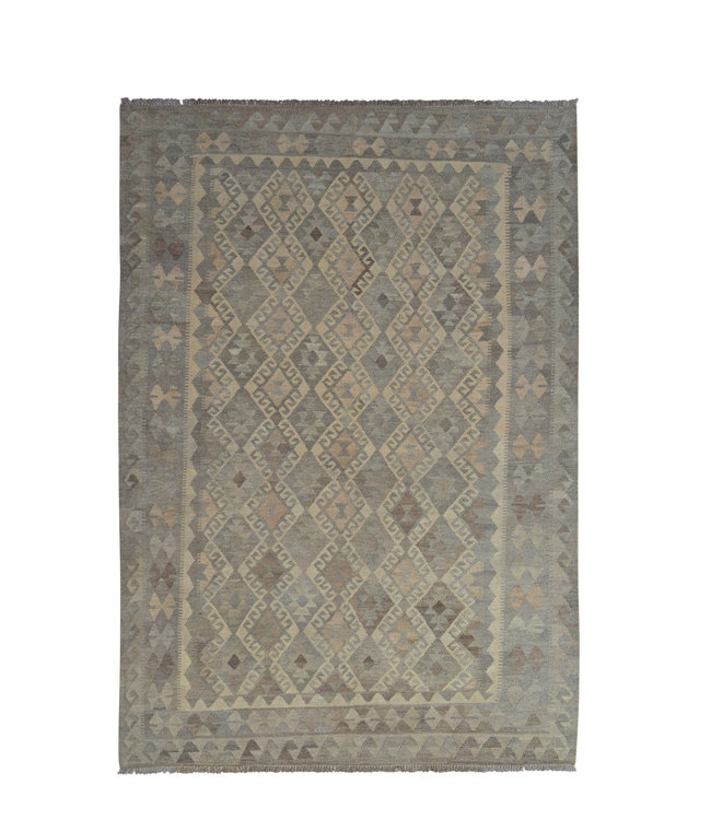 9'61x6'66 Sheep Wool Handwoven Natural Gray color Afghan kilim Area Rug Carpet