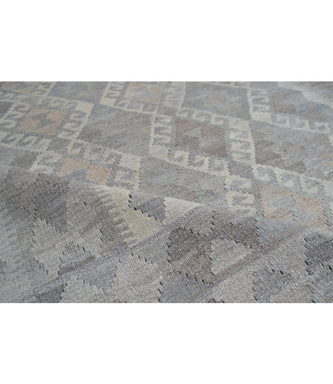 Vloerkleed Tapijt Kelim 293x203 cm Kleed Hand Geweven Kilim Grijs Natural kelim