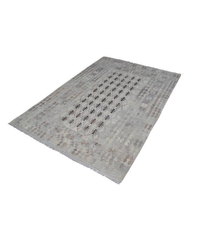 Vloerkleed Tapijt Kelim 297x206 cm Kleed Hand Geweven Kilim Grijs Natural kelim