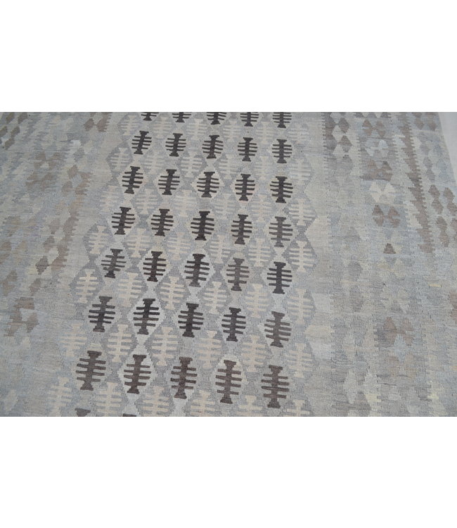 Vloerkleed Tapijt Kelim 297x206 cm Kleed Hand Geweven Kilim Grijs Natural kelim