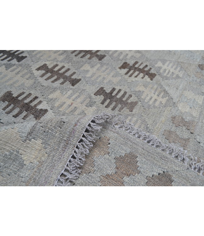 Vloerkleed Tapijt Kelim 297x206 cm Kleed Hand Geweven Kilim Grijs Natural kelim