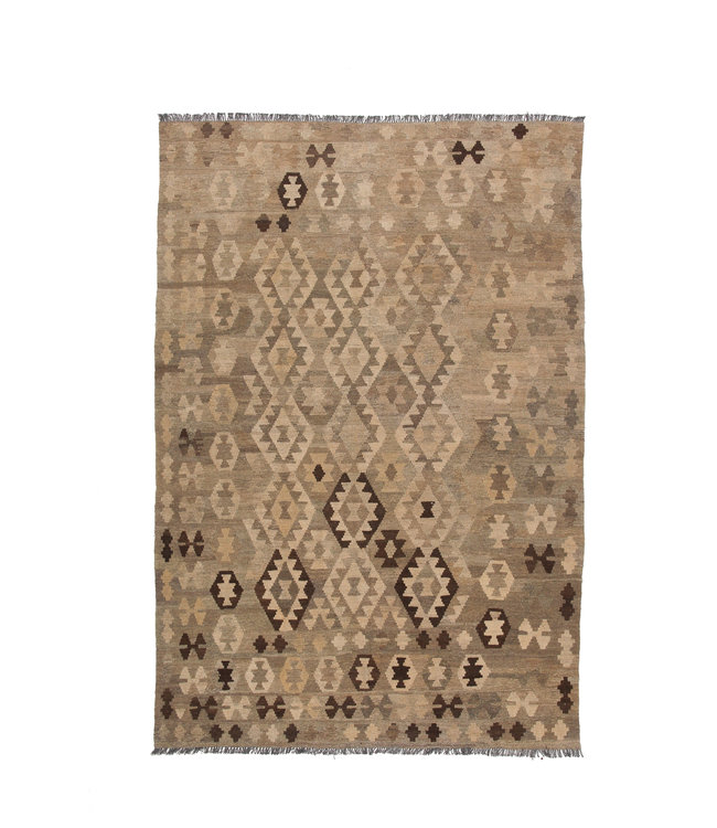 Vloerkleed Tapijt Kelim 299x210 cm Kleed Hand Geweven Kilim Grijs Natural kelim