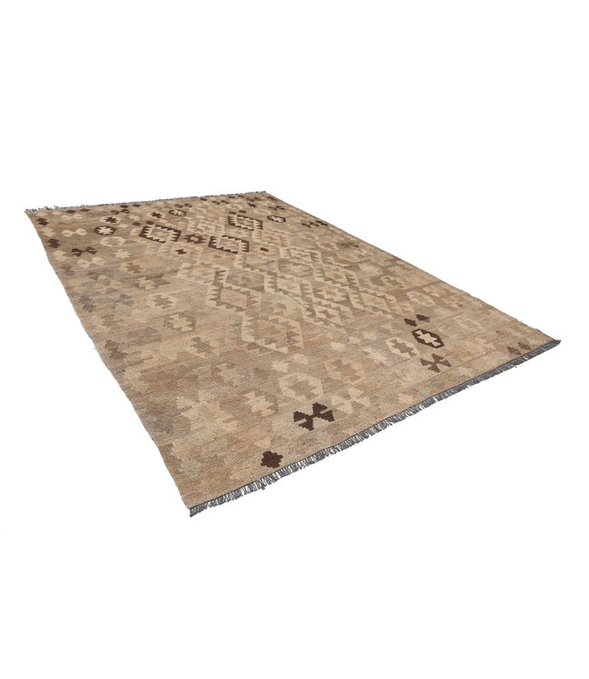 Vloerkleed Tapijt Kelim 299x210 cm Kleed Hand Geweven Kilim Grijs Natural kelim