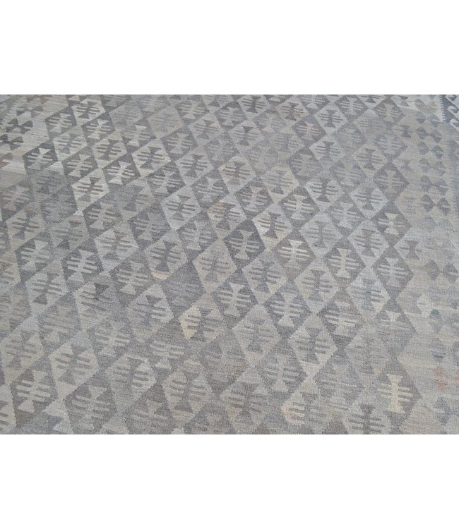 Vloerkleed Tapijt Kelim 304x206 cm Kleed Hand Geweven Kilim Grijs Natural kelim