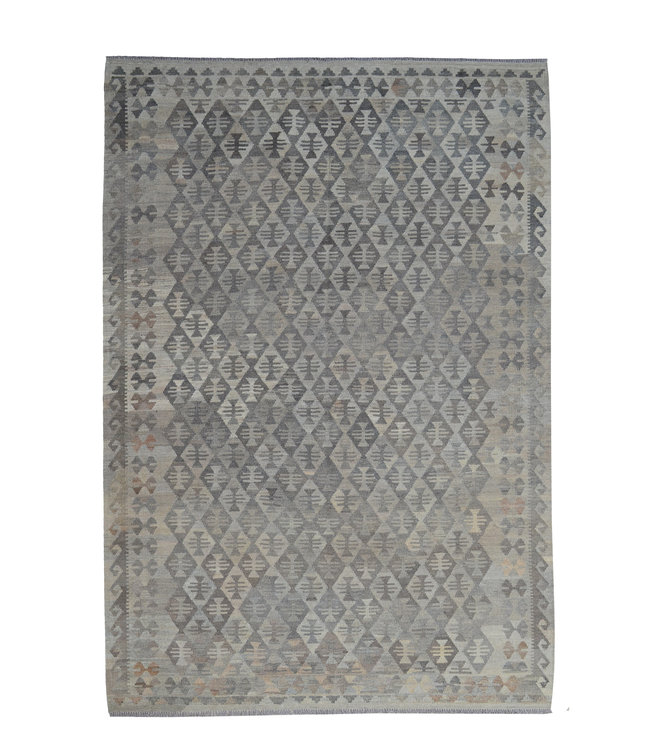 9'97x6'76 Sheep Wool Handwoven Natural Gray color Afghan kilim Area Rug Carpet