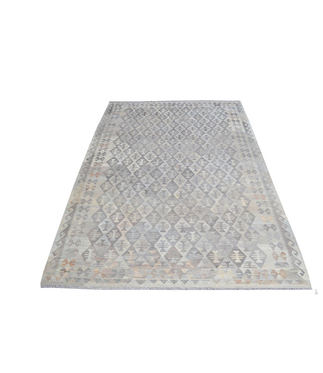 9'97x6'76 Sheep Wool Handwoven Natural Gray color Afghan kilim Area Rug Carpet