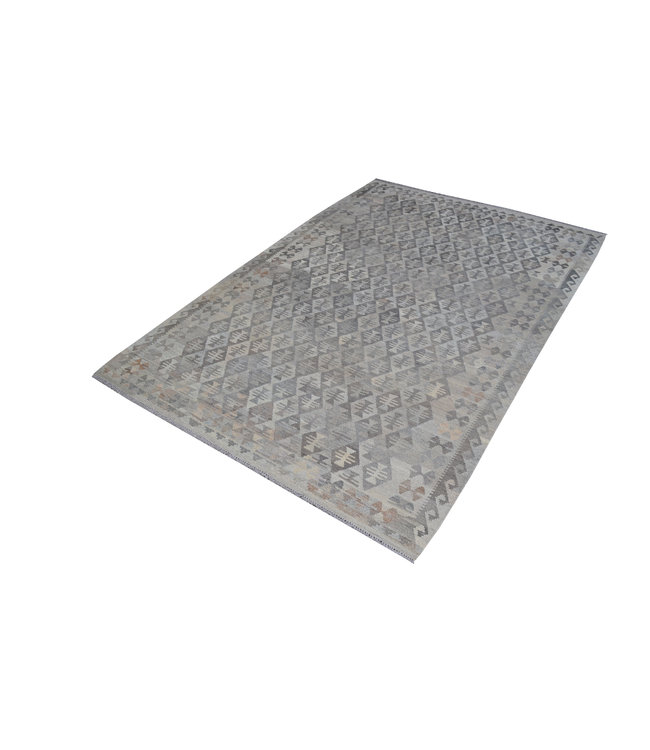 Vloerkleed Tapijt Kelim 304x206 cm Kleed Hand Geweven Kilim Grijs Natural kelim