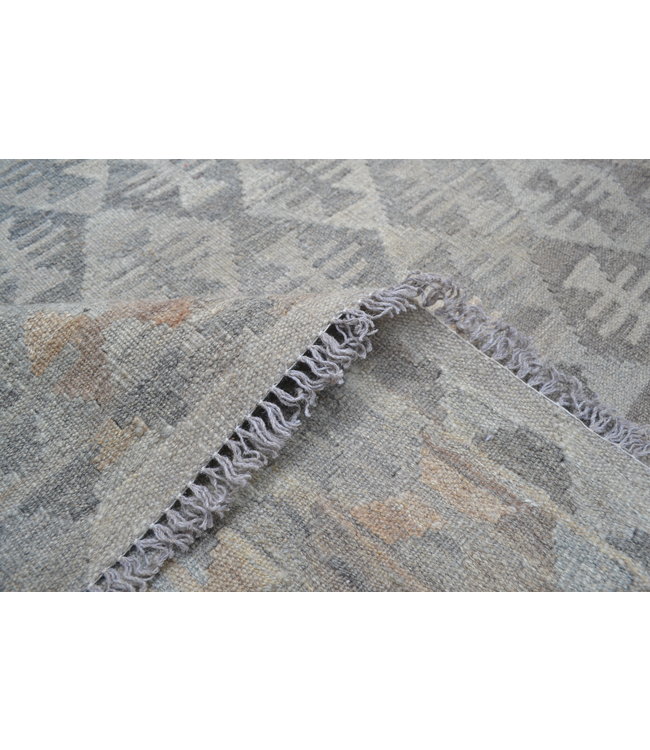 Vloerkleed Tapijt Kelim 304x206 cm Kleed Hand Geweven Kilim Grijs Natural kelim