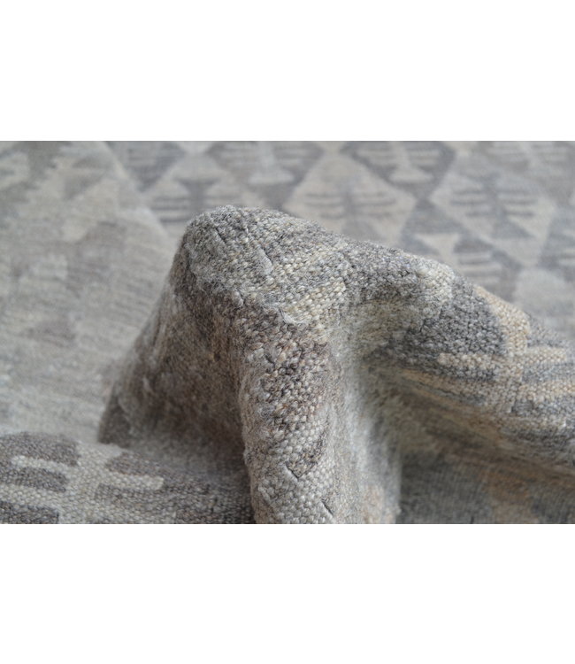 Vloerkleed Tapijt Kelim 304x206 cm Kleed Hand Geweven Kilim Grijs Natural kelim