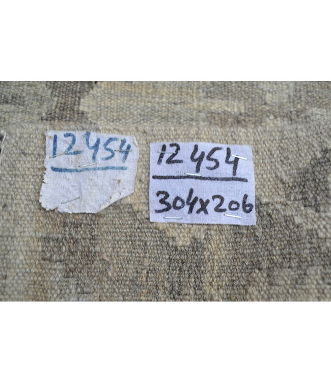 Vloerkleed Tapijt Kelim 304x206 cm Kleed Hand Geweven Kilim Grijs Natural kelim