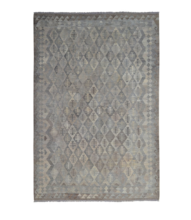 Vloerkleed Tapijt Kelim 295x200 cm Kleed Hand Geweven Kilim Grijs Natu - Kelimshop.com | shop