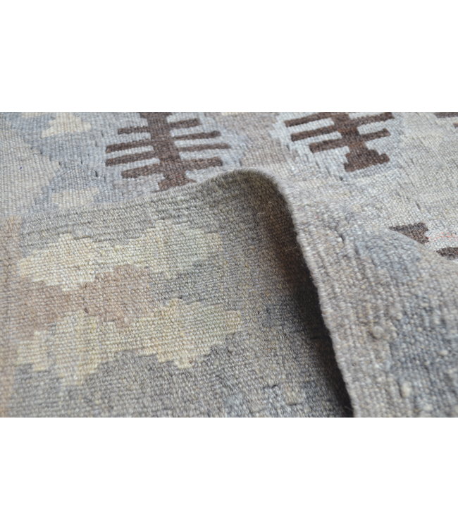 Vloerkleed Tapijt Kelim 300x208 cm Kleed Hand Geweven Kilim Grijs Natural kelim