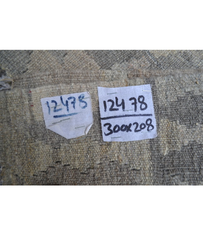Vloerkleed Tapijt Kelim 300x208 cm Kleed Hand Geweven Kilim Grijs Natural kelim