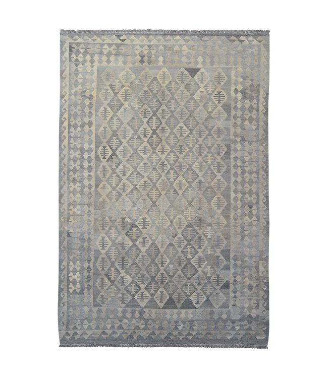 Vloerkleed Tapijt Kelim 300x204 cm Kleed Hand Geweven Kilim Grijs Natural kelim