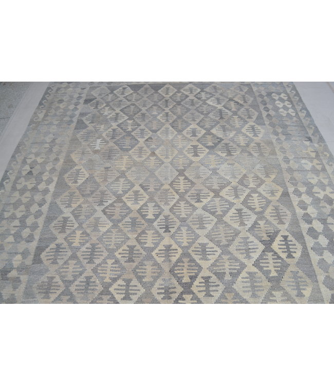 Vloerkleed Tapijt Kelim 300x204 cm Kleed Hand Geweven Kilim Grijs Natural kelim