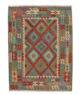 6'63x5'02 Sheep Wool Handwoven Multicolor Traditional Afghan kilim Area Rug