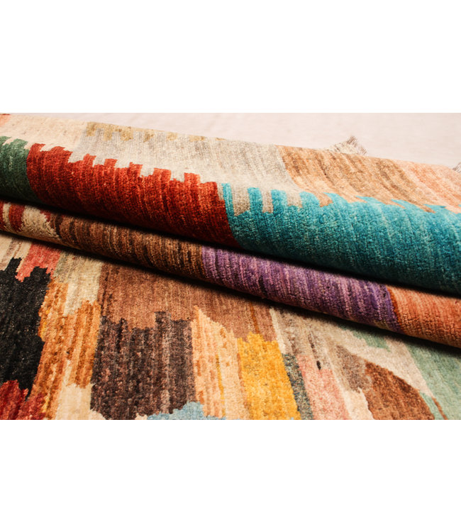 Handgeknoopt Modern Art Deco tapijt 247x198 cm  oosters kleed vloerkleed multi