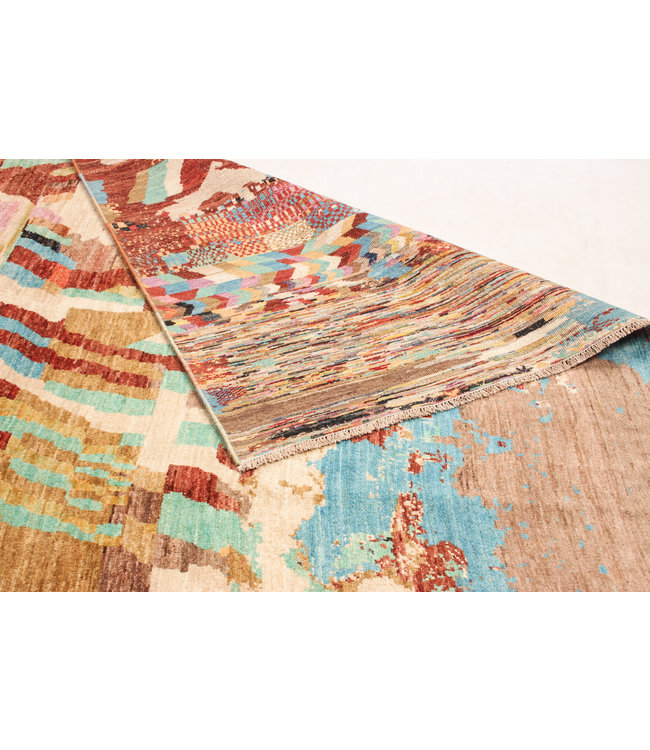 Handgeknoopt Modern Art multikleur tapijt 244x199 cm Wol kleed vloerkleed
