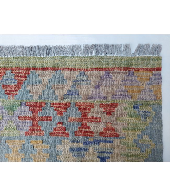 Handgemaakt Oosters Kelim Wol Vloerkleed 302x205 cm