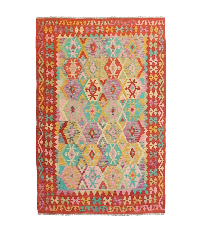 9'42x6'53 Hand Woven Afghan Wool Kilim Area Rug