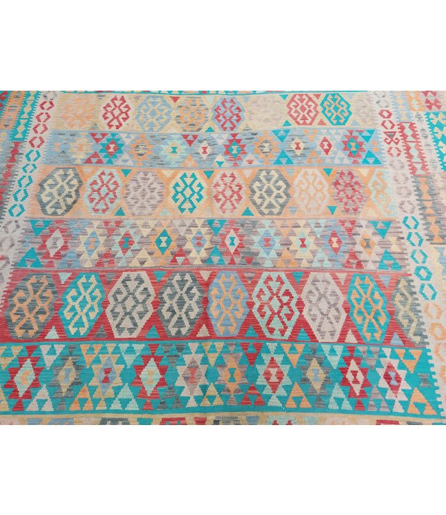 Handgemaakt Oosters Kelim Wol Vloerkleed 376x270cm