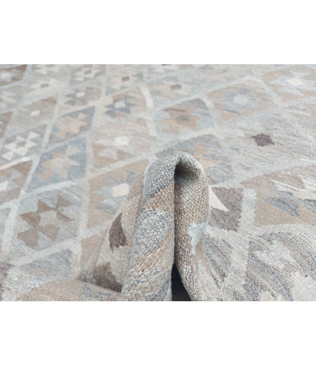 Handgewebte Braun Wolle Kelim Teppich 293x210 cm