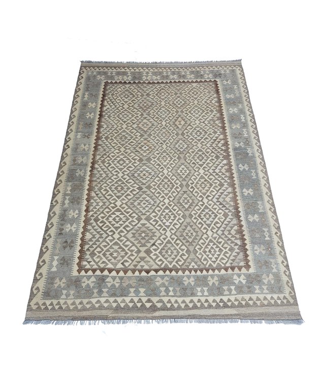 Handgewebte Braun Wolle Kelim Teppich 308x201 cm