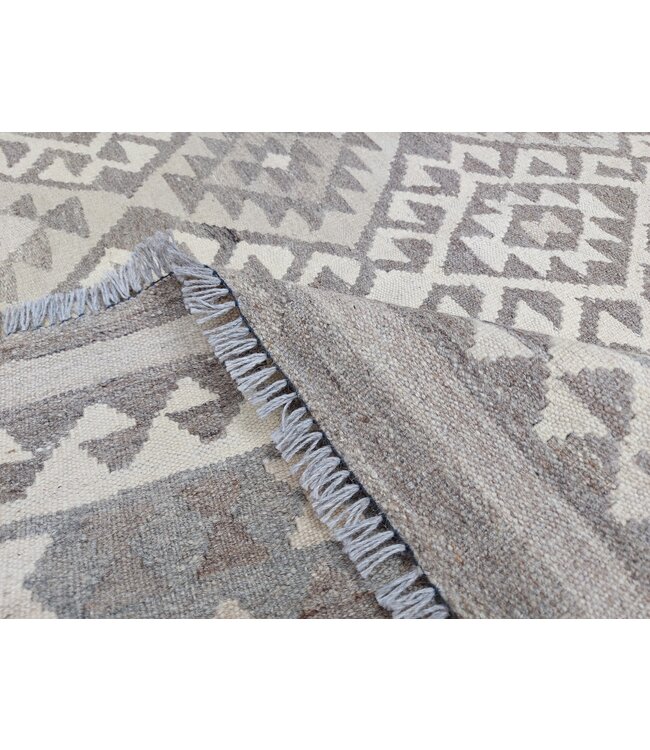 Handgewebte Braun Wolle Kelim Teppich 308x201 cm