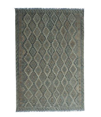 9'74x6'76 Hand Woven Brown Wool Kilim Area Rug