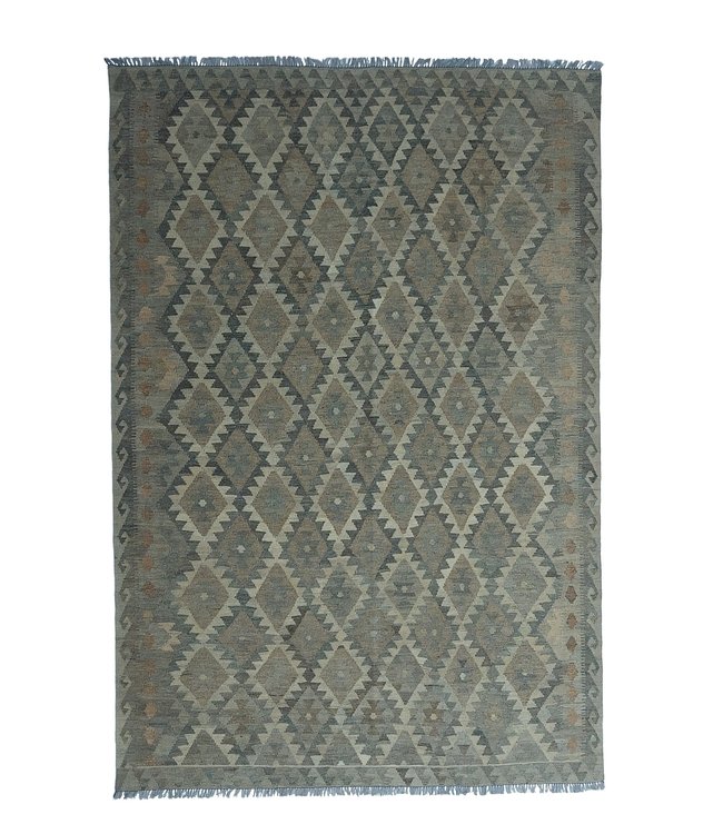 Handgewebte Braun Wolle Kelim Teppich 297x206 cm