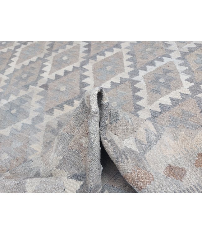 Handgewebte Braun Wolle Kelim Teppich 297x206 cm