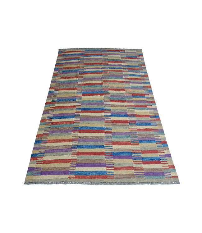 Handgemaakt Modern Kelim Wol Vloerkleed 296x198 cm
