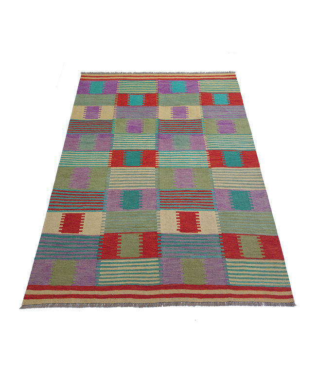 Handgewebte Modern Wolle Kelim Teppich 294x203 cm