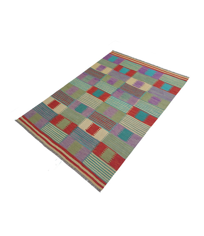 Handgewebte Modern Wolle Kelim Teppich 294x203 cm