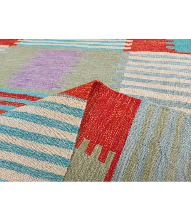 Handgewebte Modern Wolle Kelim Teppich 294x203 cm