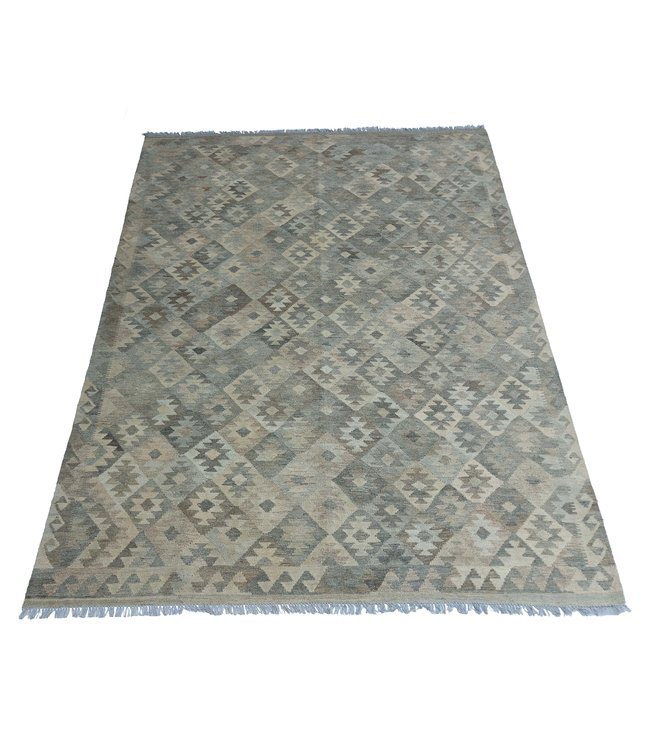 Handgewebte Braun Wolle Kelim Teppich 287x205 cm