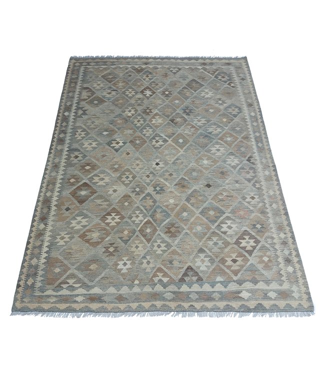 9'61x6'68 Hand Woven Brown Wool Kilim Area Rug