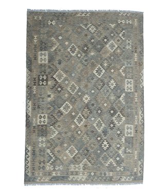 9'38x6'50 Hand Woven Brown Wool Kilim Area Rug