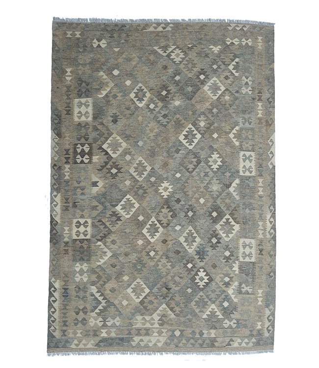 9'38x6'50 Hand Woven Brown Wool Kilim Area Rug