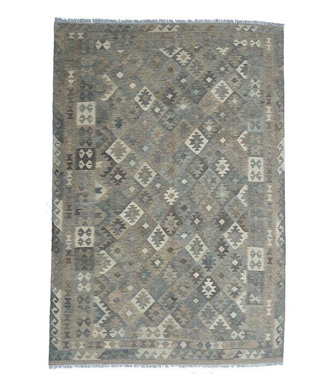 Handgewebte Braun Wolle Kelim Teppich 286x198 cm