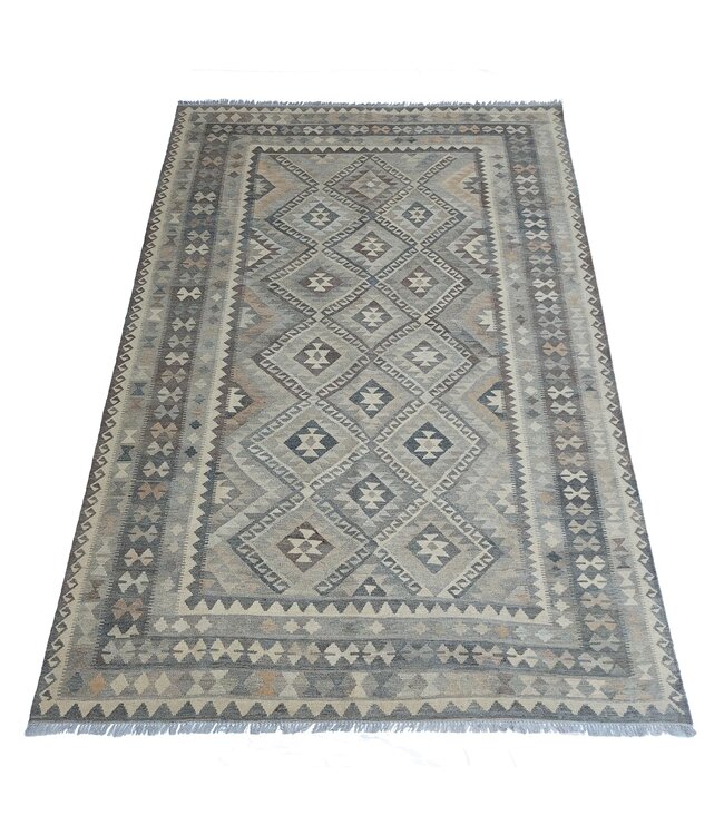 Handgewebte Braun Wolle Kelim Teppich 307x200 cm