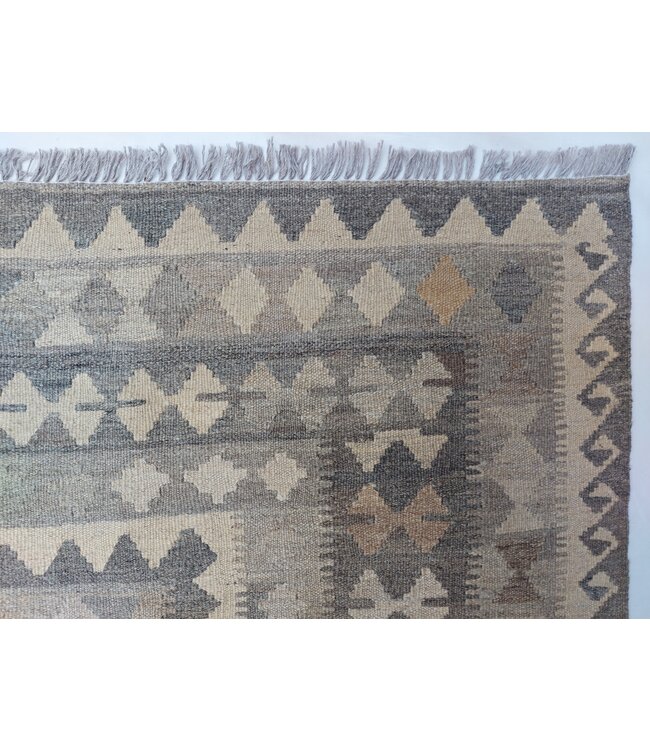 Handgewebte Braun Wolle Kelim Teppich 307x200 cm